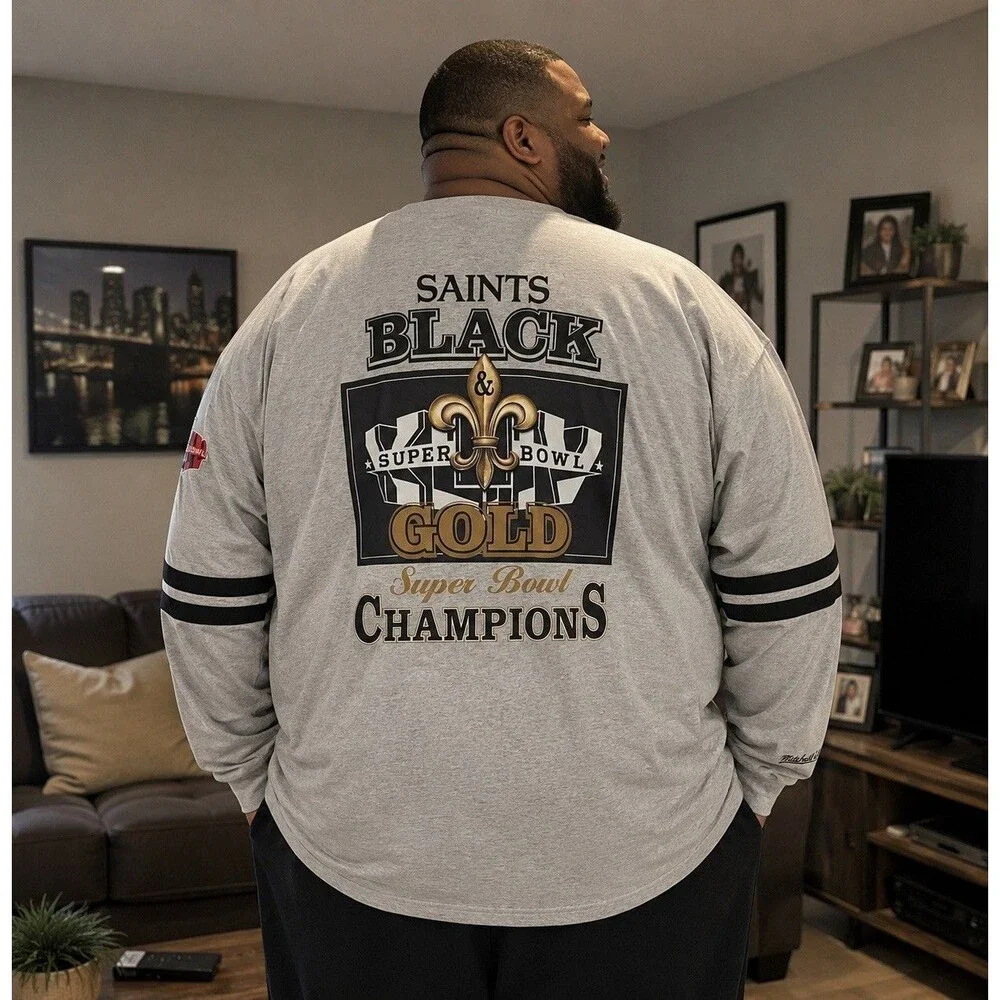 Mitchell & Ness Heather Gray New Orleans Saints Big & Tall Sweatshirt 4X NWT - Picture 2 of 11